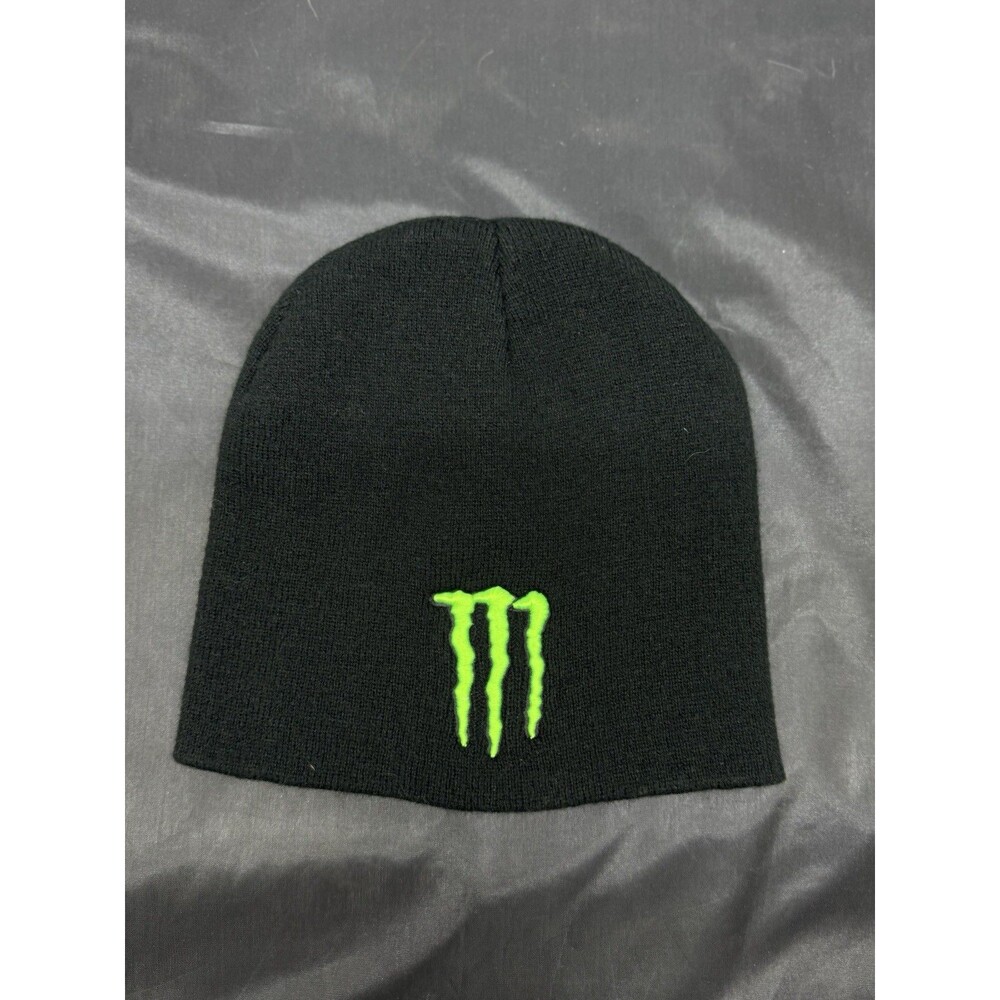 Monster Energy Black Beanie Hat OS Green Logo Unisex Adults Solid Sports